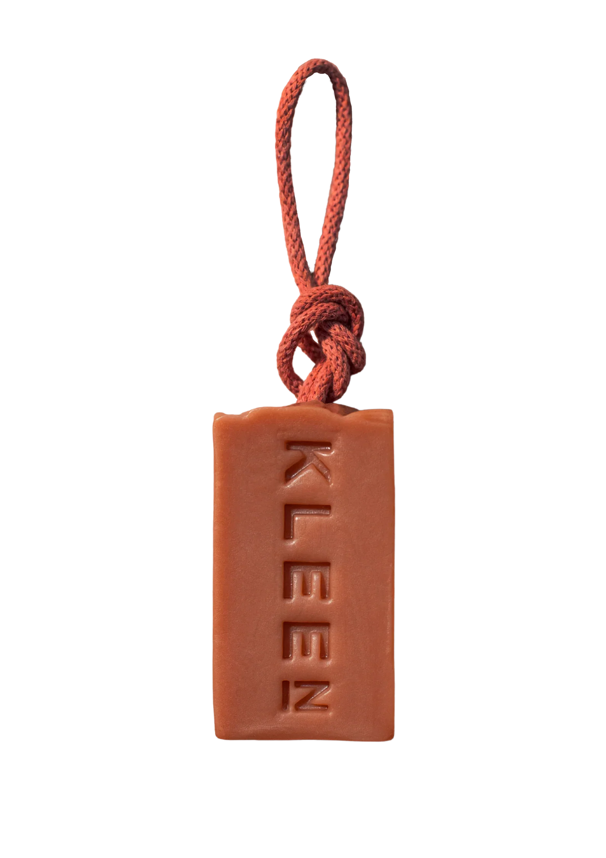 Terracotta Good Vibrations vegan soap on a rope by KLEEN with recycled cotton rope, product cut-out