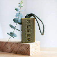 KLEEN Morning Glory handmade peppermint soap on a rope, alternative view