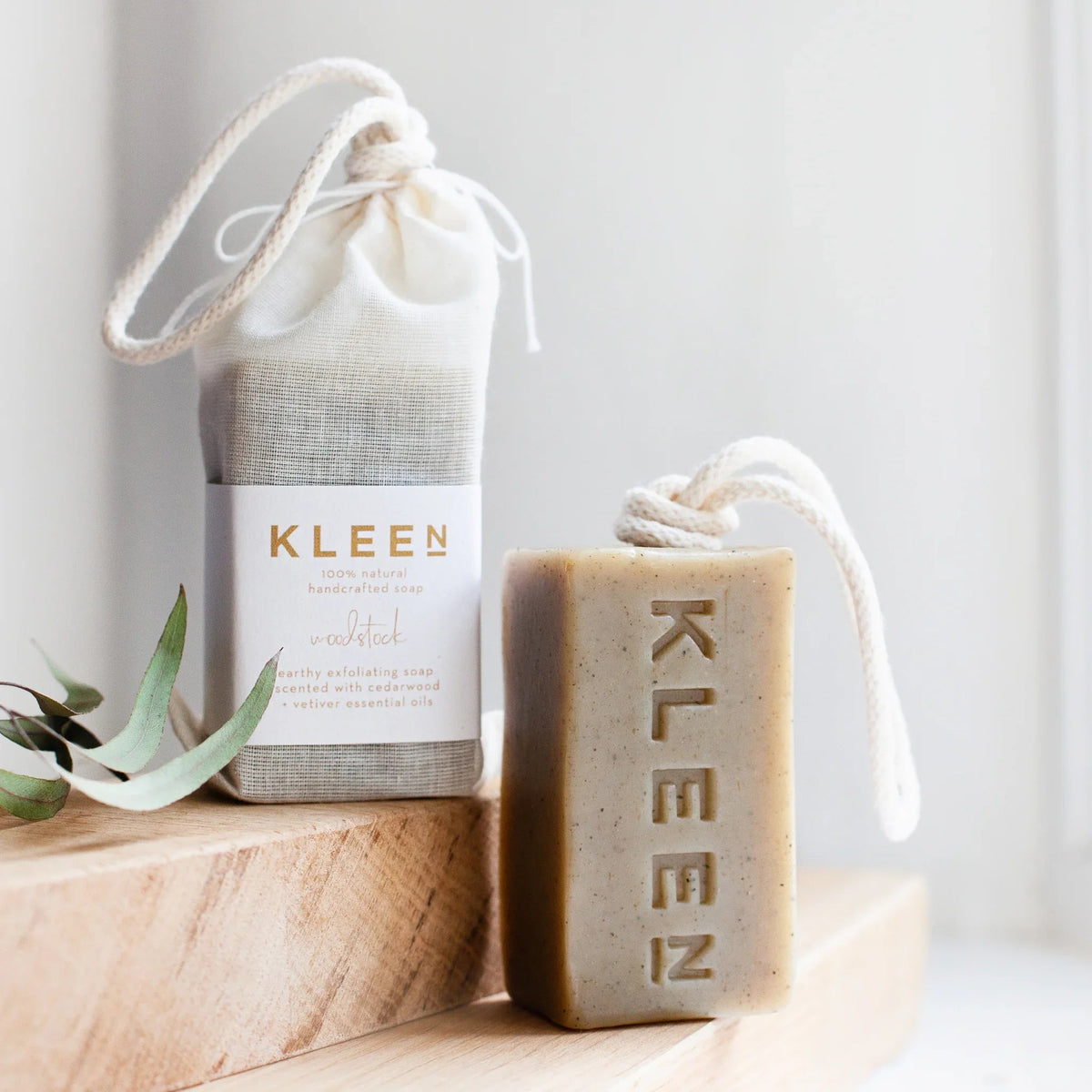 Woodstock cedarwood and vetiver soap on a rope by KLEEN, lifestyle image
