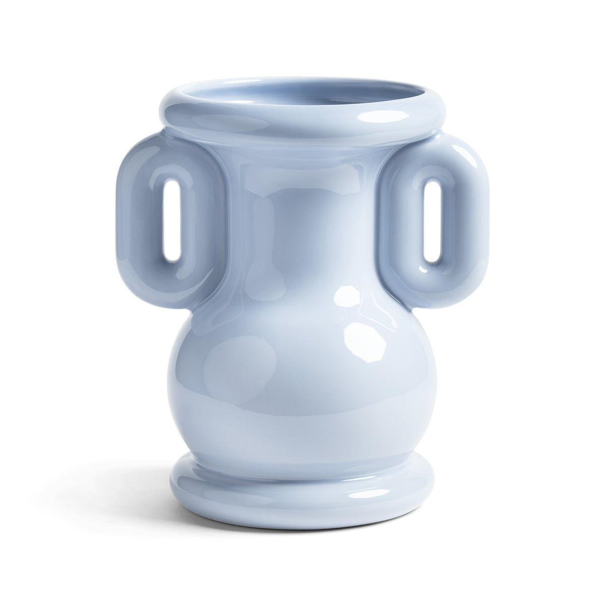 Light blue amphora-inspired vase with bold silhouette, perfect for flowers