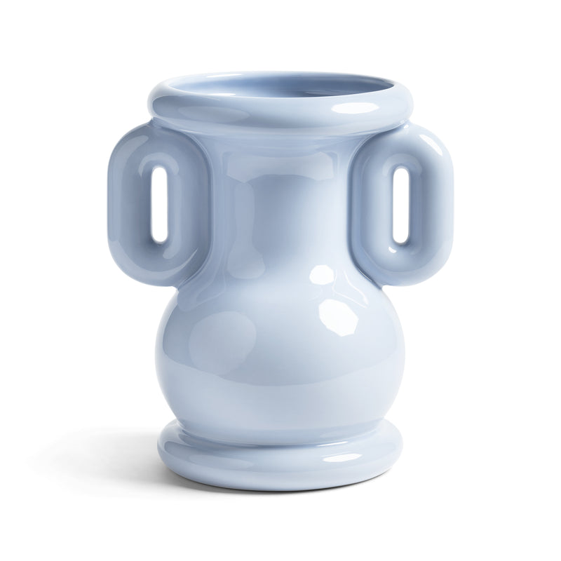 Light blue amphora-inspired vase with bold silhouette, perfect for flowers