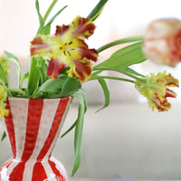 close-up rim detail of &K candy-stripe vase showing hand-painted brush marks
