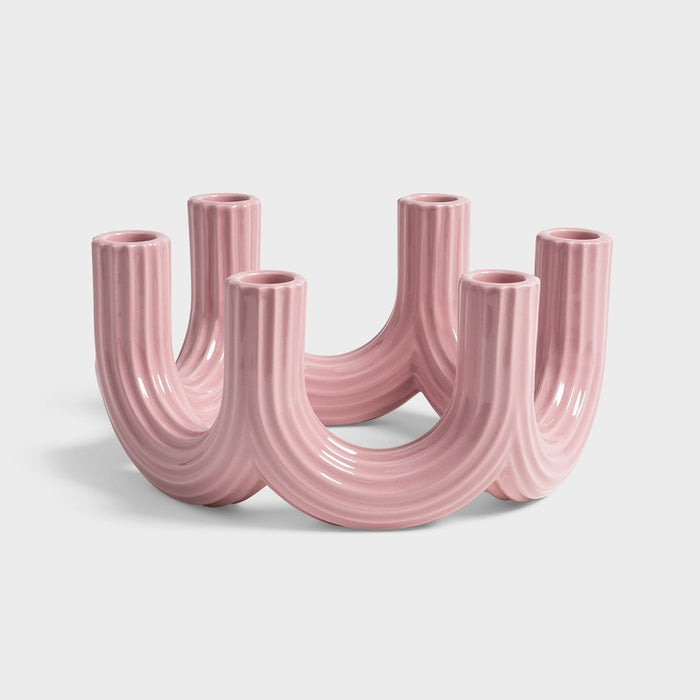 &k churros candle holder in glossy pink five-arm candelabra cut-out
