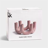 &k churros pink candle holder packaging showing sculptural multi-arm design
