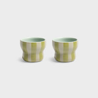 &klevering circus small green mugs set of two showing vertical stripes
