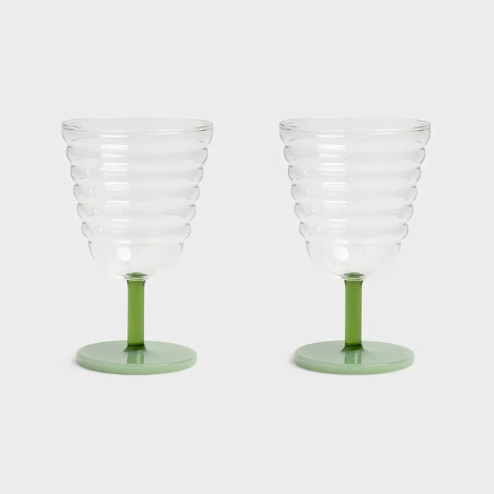 green goblet mingle glasses set of 2 by &klevering with clear ribbed bowl and green stem