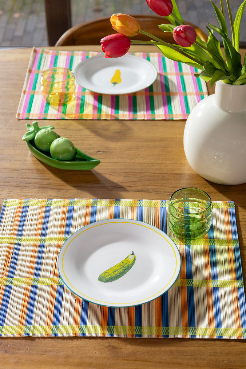 playful dining table scene with &klevering pea pod shakers and colourful placemats