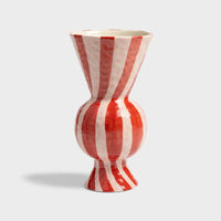 rhombic vase by &klevering in red and white stripes, cut-out front view
