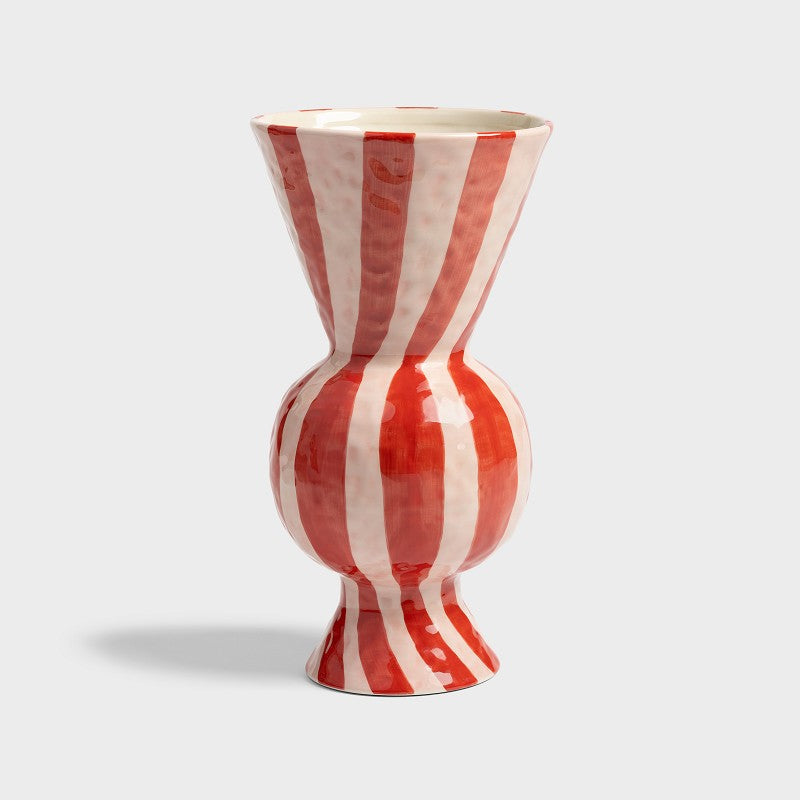 rhombic vase by &klevering in red and white stripes, cut-out front view
