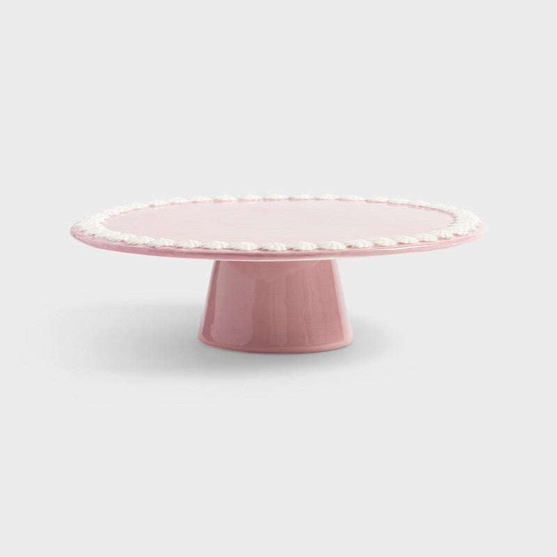 whip pink cake platter by &K pedestal design on light grey background
