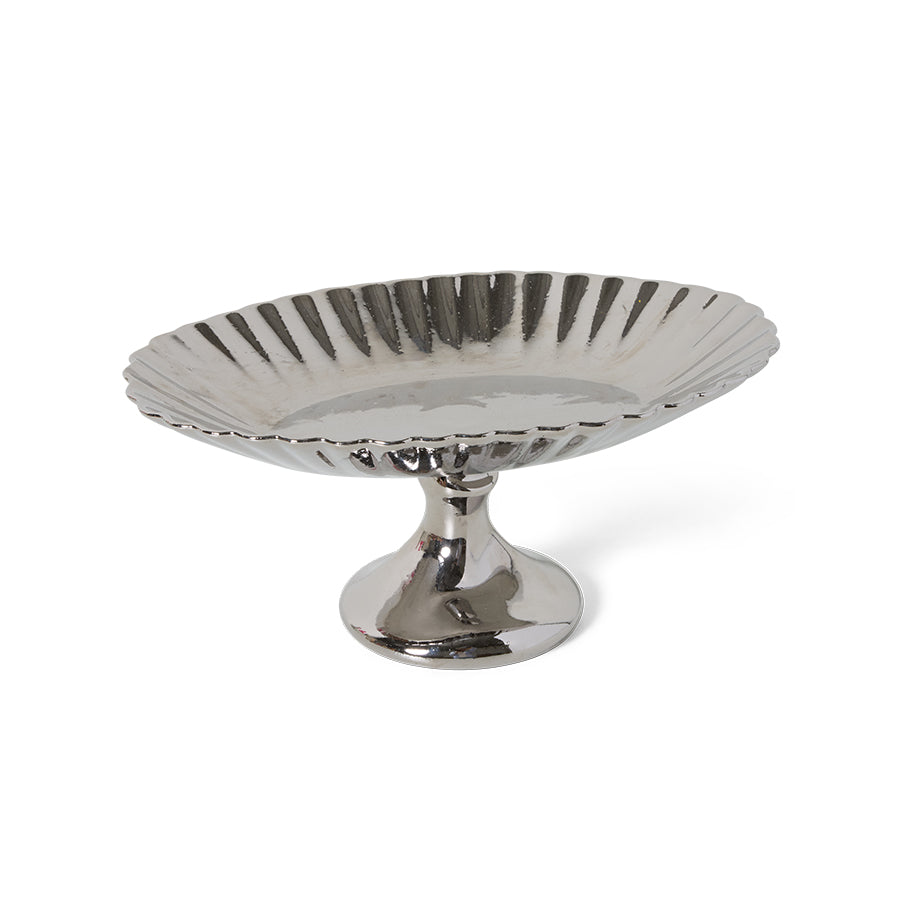 Silver decorative bowl by HKLIVING with a pedestal base on a white background