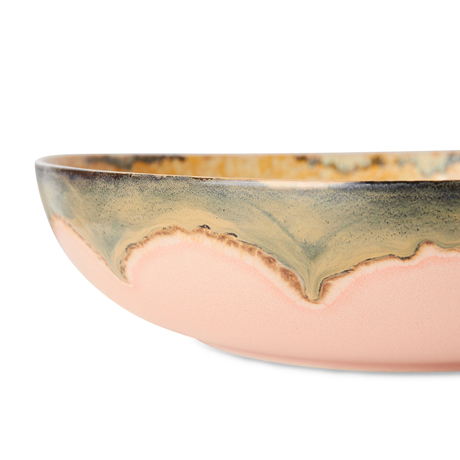 hkliving 70s Ceramic Salad Bowl - 33cm -  Sunflower Blossom Peach Pink Yellow