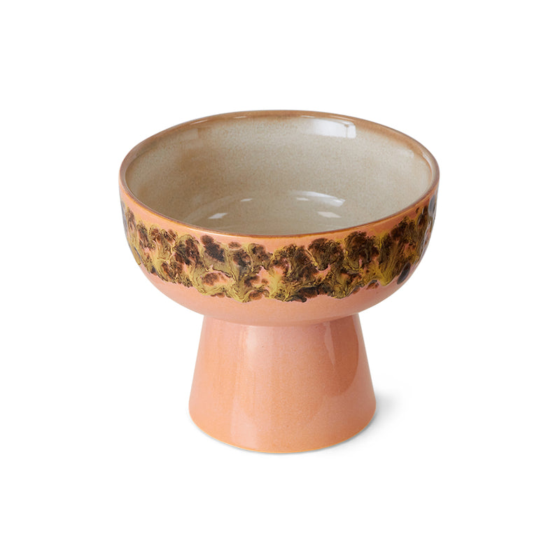 Large Tapas Bowl on a Base, Blush Pink and Brown, Lush by 70s Ceramics from hkliving