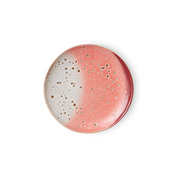 Set of 2 Dessert Plates, Lychee 17.5cm - hkliving 70s Ceramics, Grey Pink Red Brown Spotted Spots