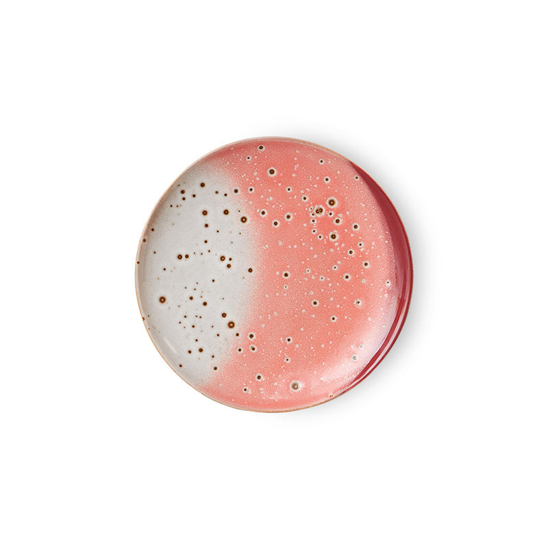 Set of 2 Dessert Plates, Lychee 17.5cm - hkliving 70s Ceramics, Grey Pink Red Brown Spotted Spots