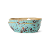 70s Ceramics pasta bowls in Patina by HKLIVING, showing the turquoise speckled exterior and tan interior, photographed against a white background