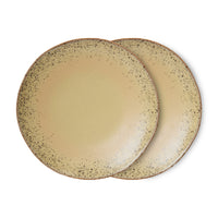 Two HKLIVING 70s Ceramics dinner plates in sandy grit speckled glaze, overlapping product shot on white background