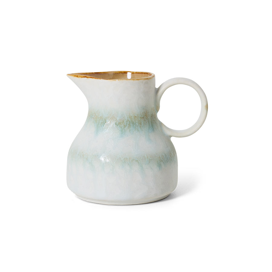 Front view of the HKLIVING Petal milk jug on a plain white background, showing its ivory-to-mint gradient glaze and gold rim