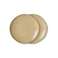 Two HKLIVING 70s Ceramics Dessert Plates in Grit on white background, angled to show glaze texture and depth