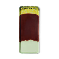 HKLIVING 70s ceramics cherry cake tray with deep red green and yellow glaze