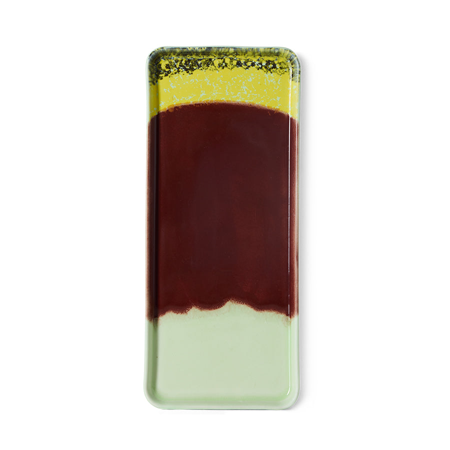 HKLIVING 70s ceramics cherry cake tray with deep red green and yellow glaze