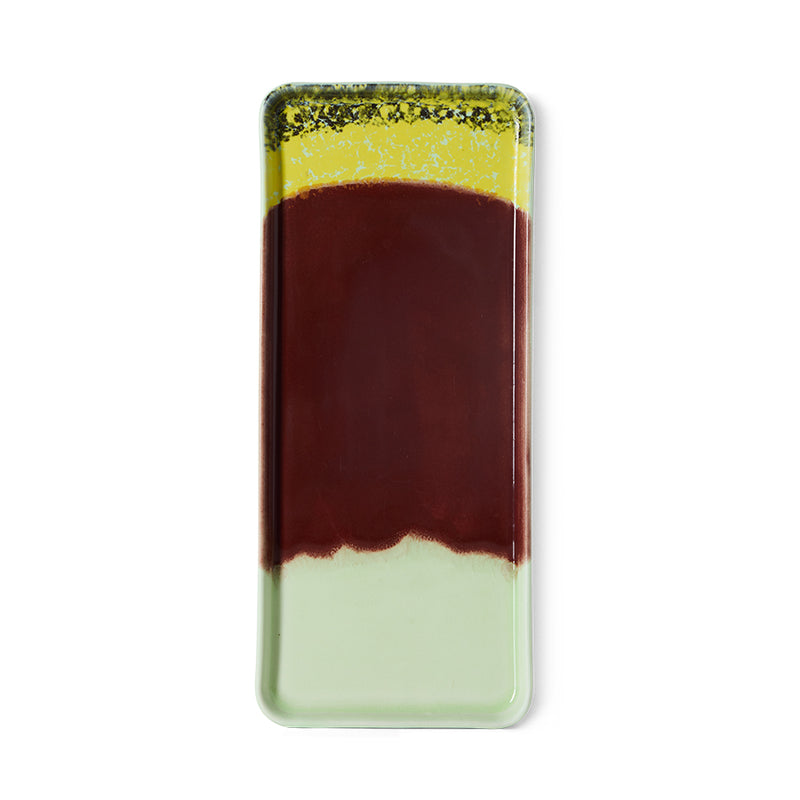 HKLIVING 70s ceramics cherry cake tray with deep red green and yellow glaze