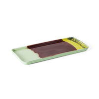 rectangular cherry stoneware cake tray by HKLIVING shown at an angle with raised edges