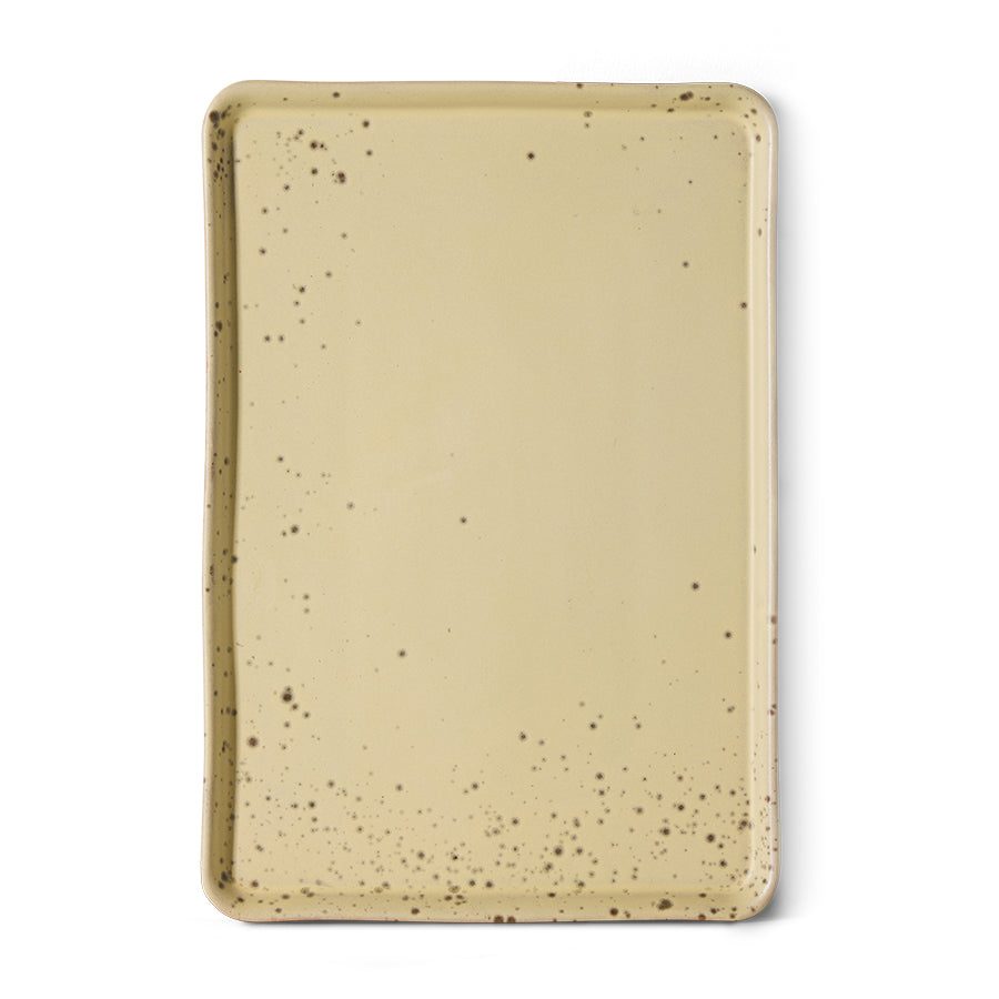 A second overhead view of the HKLIVING Grit large tray in yellow stoneware on a plain white background