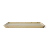Side profile view of the HKLIVING Grit large tray in yellow stoneware, showing its low, flat rim