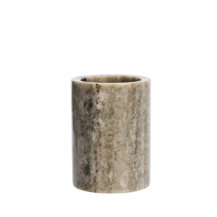 beige round marble jar cutout on white background
