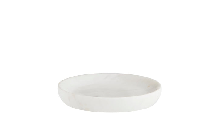 shallow round white marble tray with smooth polished finish
