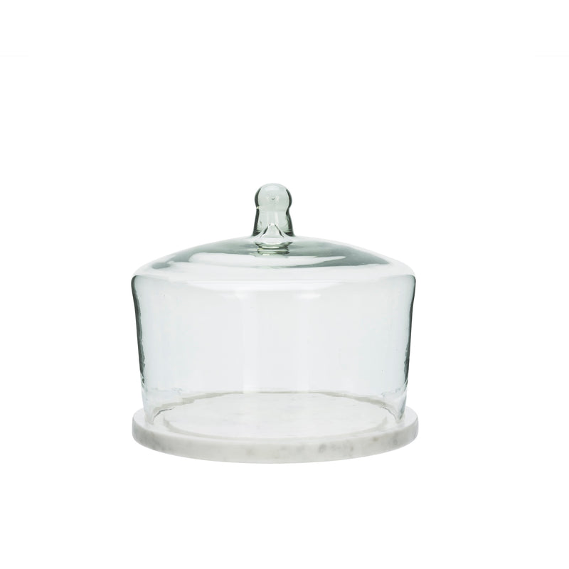 clear glass display dome with white marble base
