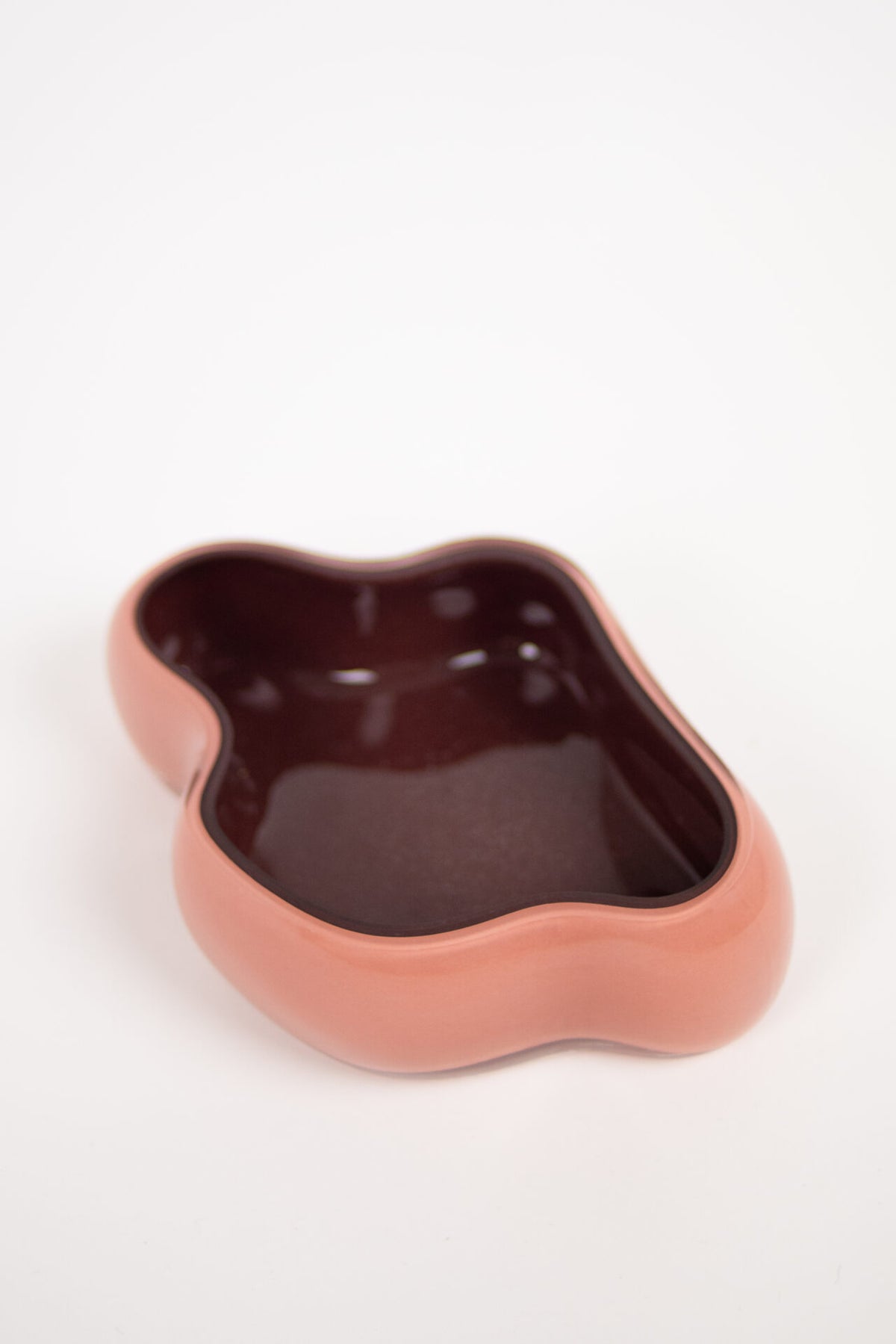 Lagoon small pink and brown glass dish by Olsson & Jensen from above