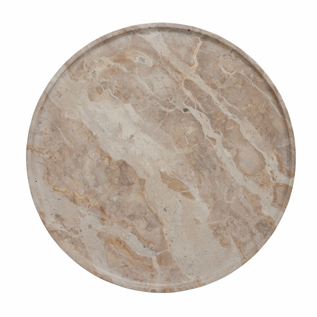 Lene Bjerre Ellia round beige marble tray, 40cm, with raised edge and caramel veining