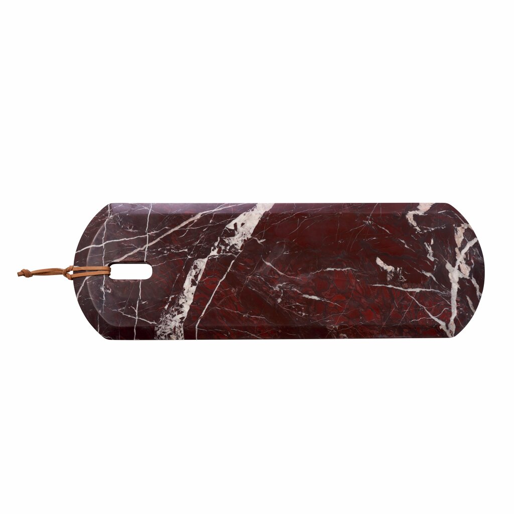 Lene Bjerre Marnine burgundy marble serving board, long 60 x 20cm, with leather hanging strap