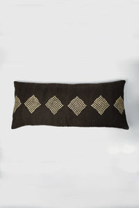 Leyla black cotton cushion with cream diamond pattern by Olsson & Jensen, front view