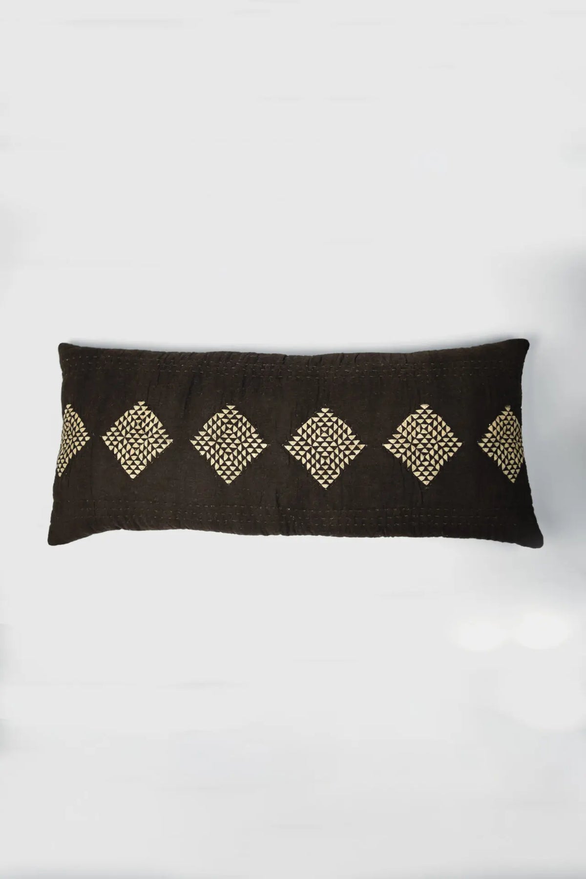 Leyla black cotton cushion with cream diamond pattern by Olsson & Jensen, front view