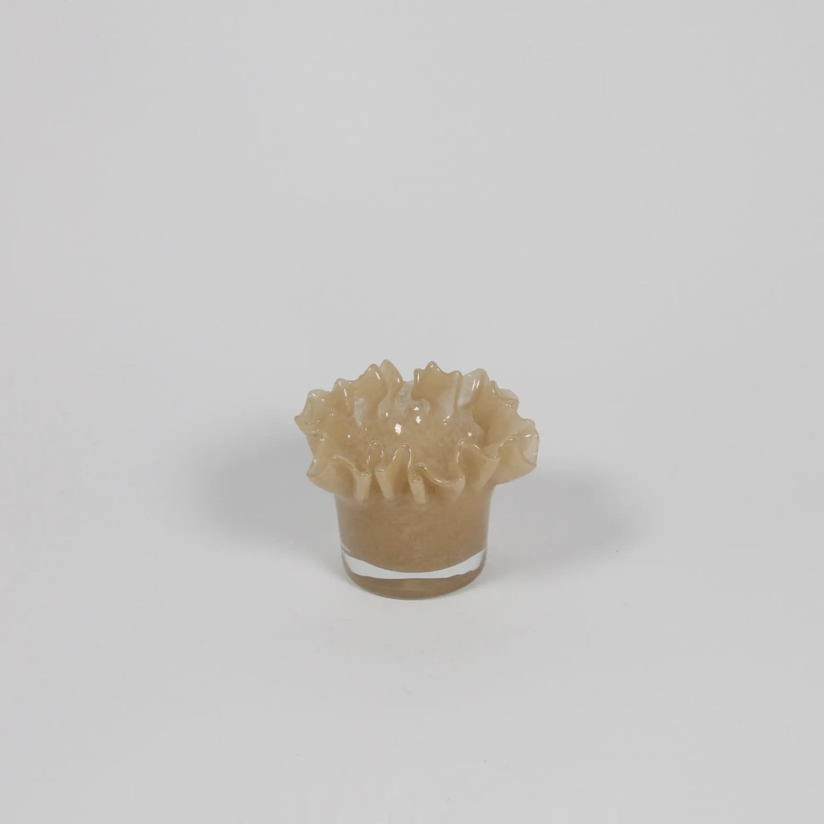 Loa beige hand-blown glass ruffled tealight holder by Olsson & Jensen