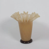 Loa beige hand-blown glass ruffled vase with brown base by Olsson & Jensen