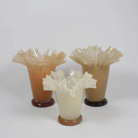 Group of Loa ruffled glass vases by Olsson & Jensen in beige, peach and vanilla
