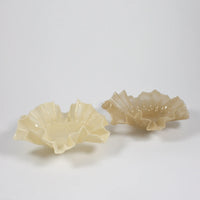 Two large Loa ruffled glass bowls in vanilla and beige by Olsson & Jensen
