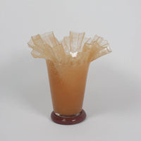Loa peach hand-blown glass ruffled vase with red base by Olsson & Jensen