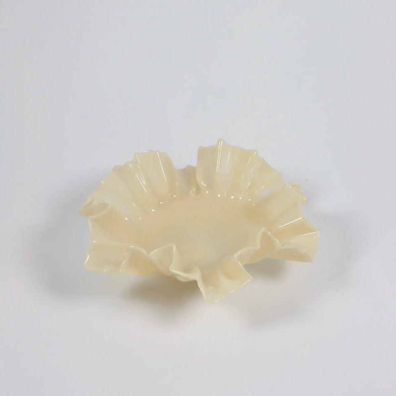 Loa large vanilla hand-blown glass bowl with a ruffled rim by Olsson & Jensen