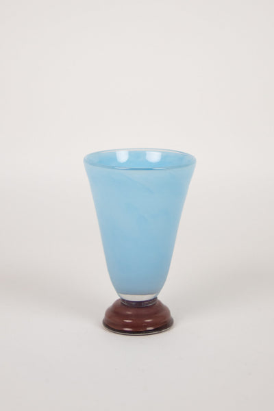 Lolli light blue glass vase with a deep red foot by Olsson & Jensen, 22 cm