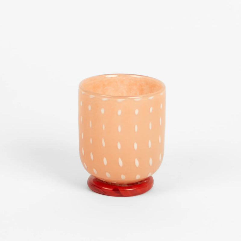 Lolo pink glass tealight holder with red base by Olsson & Jensen