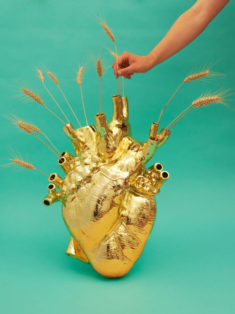 Seletti Love In Bloom Giant Gold Vase - Oversized Golden Anatomical Heart Vase