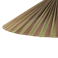 Close-up of the Plisse pendant lamp's finely pleated bamboo weave, showing the alternating green and brown striped pattern