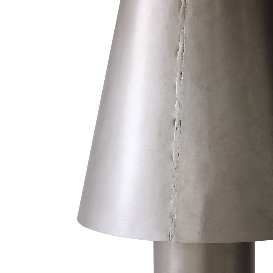 close-up of the welded seam on the matte silver cone shade of the HKLIVING metal table lamp