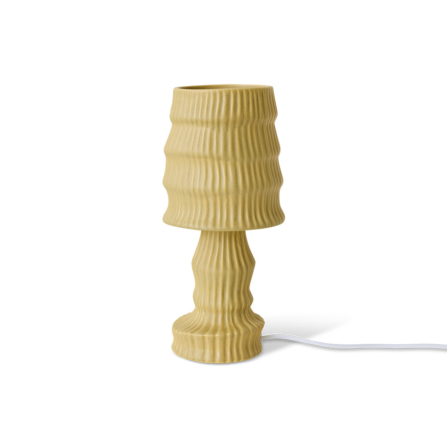 HKLIVING ribbed ceramic table lamp in ochre, shown against a white background