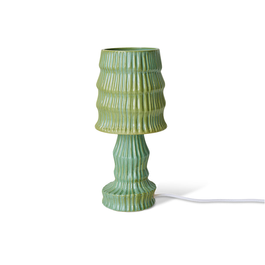 HKLIVING ribbed ceramic table lamp in glossy petal green, shown against a white background